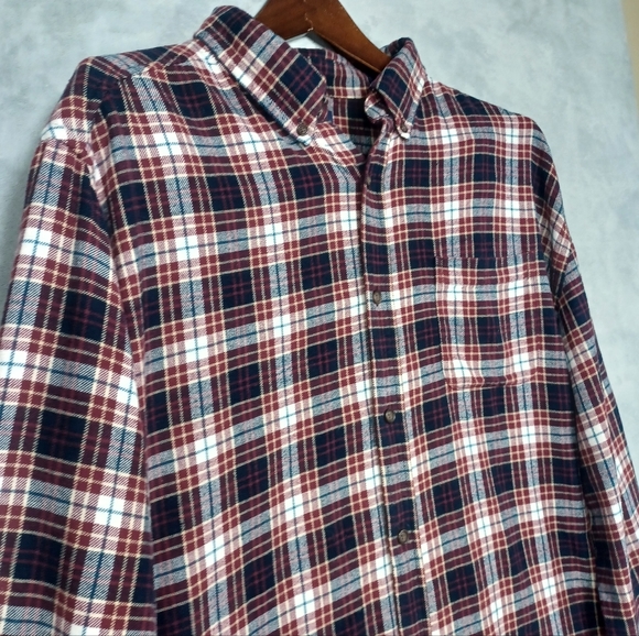 Croft & Barrow Mens XL Plaid Flannel Shirt Navy Red 100% Cotton Button Up Cabin - Picture 4 of 11